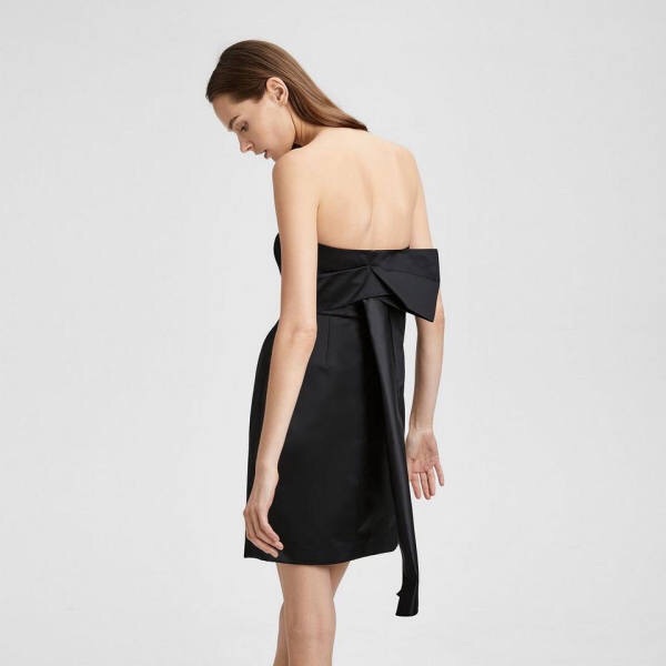 Nwt Theory Satin Corset Tie Back Black Dress Lbd